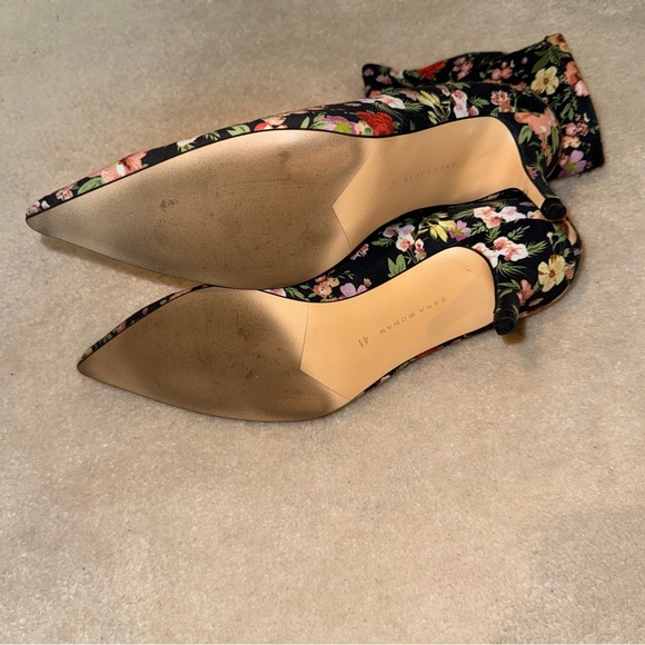 ZARA WOMAN FLORAL SOCK STRETCH HEEL POINTY TOE BOOTS - Picture 5 of 7